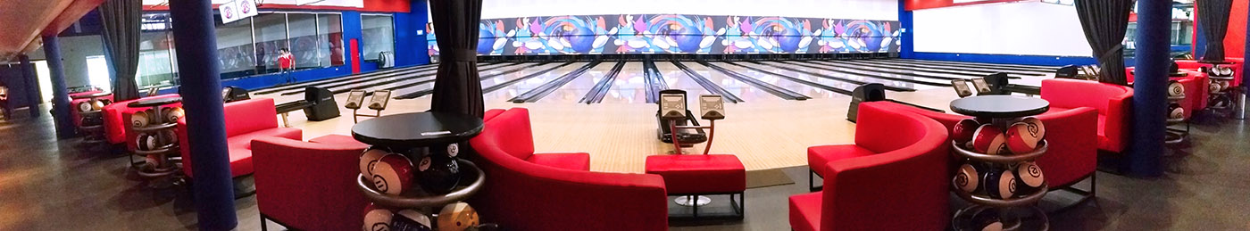 Panoramic shot of bowling centre and seating area