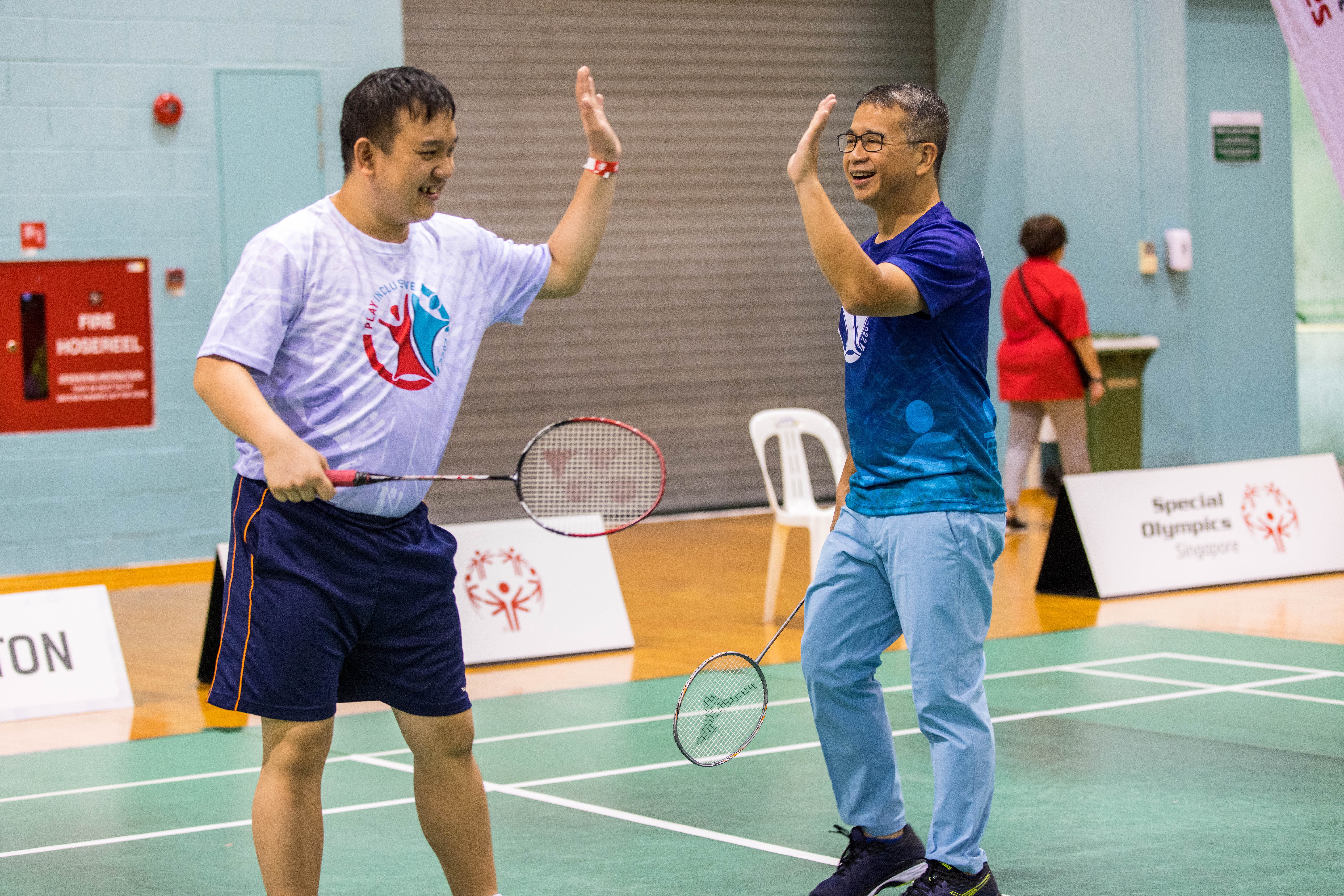 Min Edwin Tong with athlete Brenthan Tan from Special Olympics Singapore Outreach