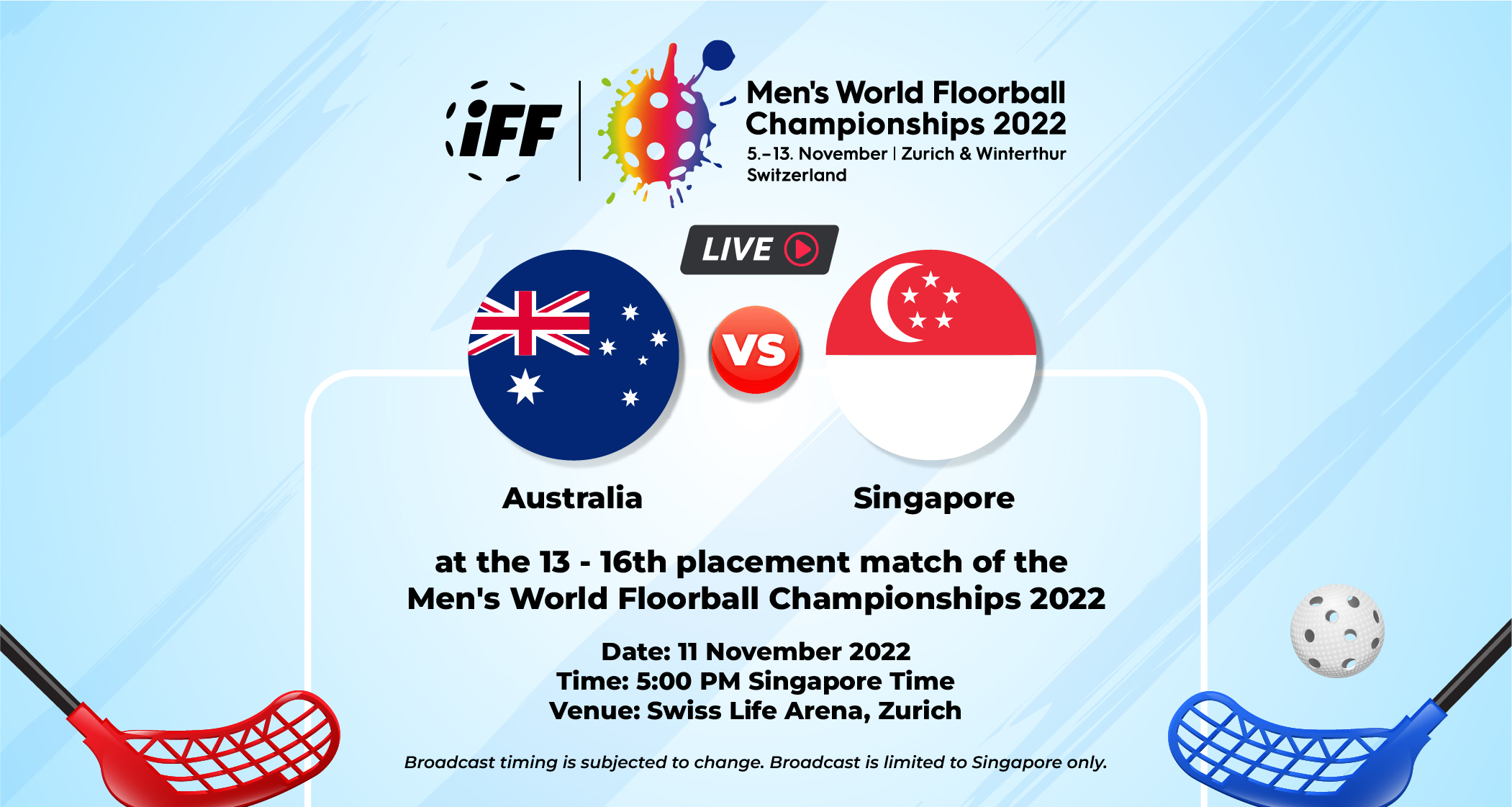 Australia 🇦🇺 vs 🇸🇬 Singapore | Men's World Floorball Championships 2022