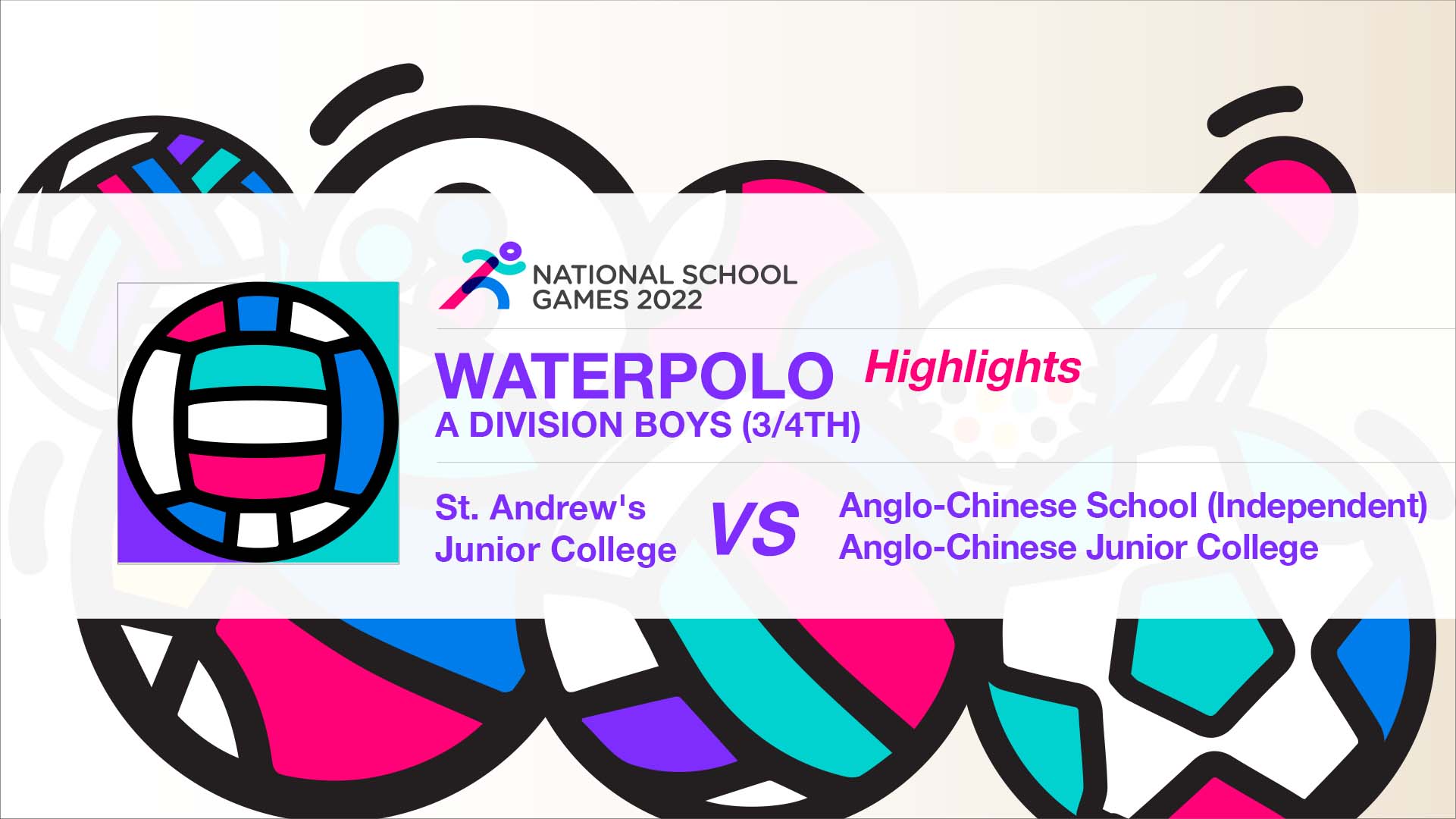 SSSC Water Polo A Division Boys 3rd/4th | St Andrews JC vs Anglo-Chinese JC + Anglo-Chinese School (Independent) - Highlights