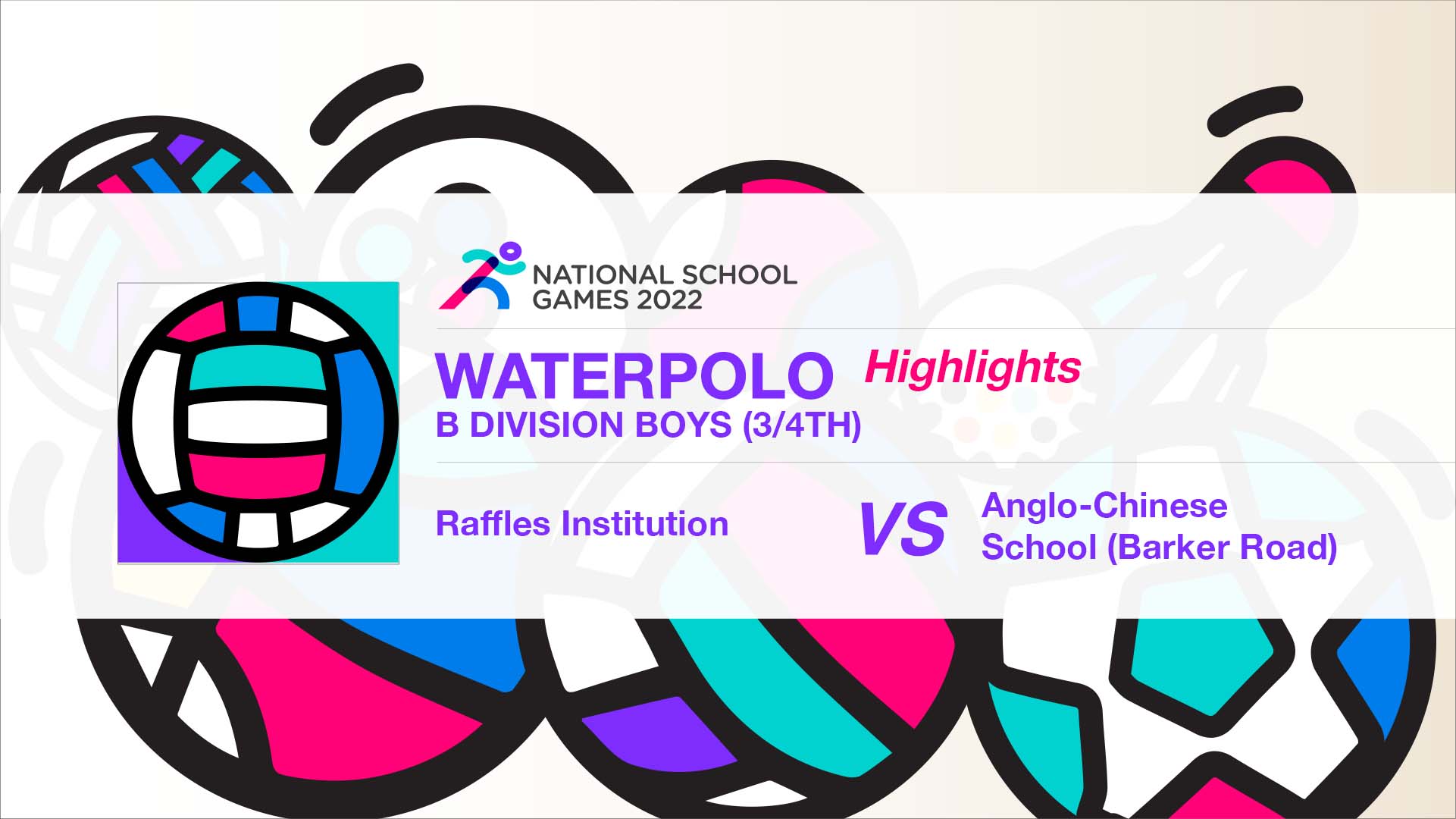 SSSC Water Polo National B Div Boys 3rd/4th | Raffles Institution vs ACS (Barker) - Highlights