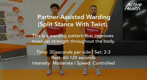 Active Health Exercises For Youth - Partner-Assisted Warding (Split Stance With Twist) Thumbnail