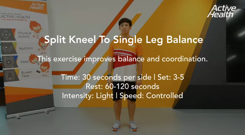 Active Health Exercises For Youth - Split Kneel To Single Leg Balance Thumbnail